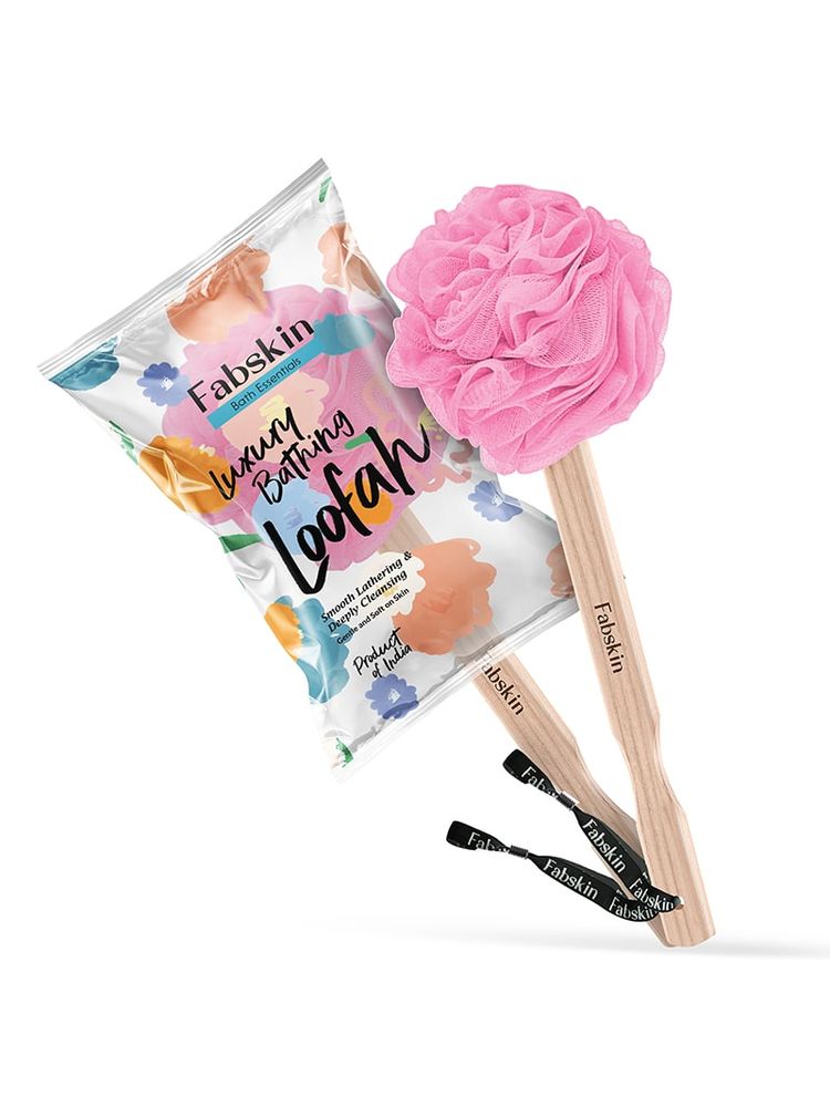 Fabskin Bath Brush Loofah For Men & Women With Wooden Handle Pink-image-18