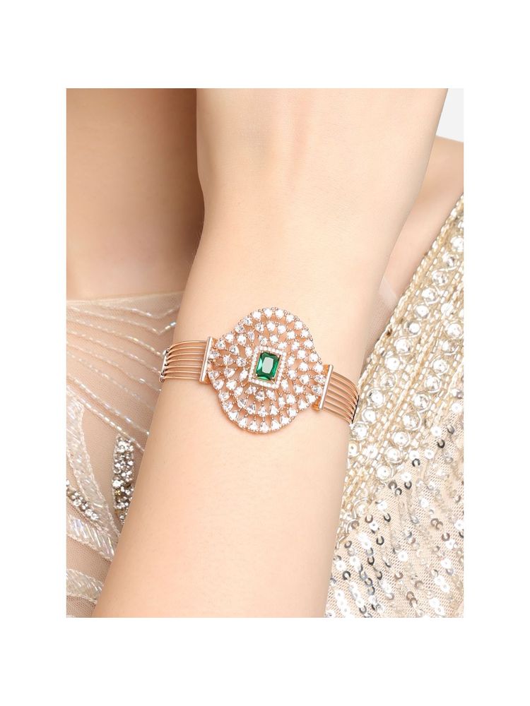 Zaveri Pearls Green- Rose Gold Dazzling Cubic Zirconia Contemporary Bracelet-ZPFK16936-picture-18