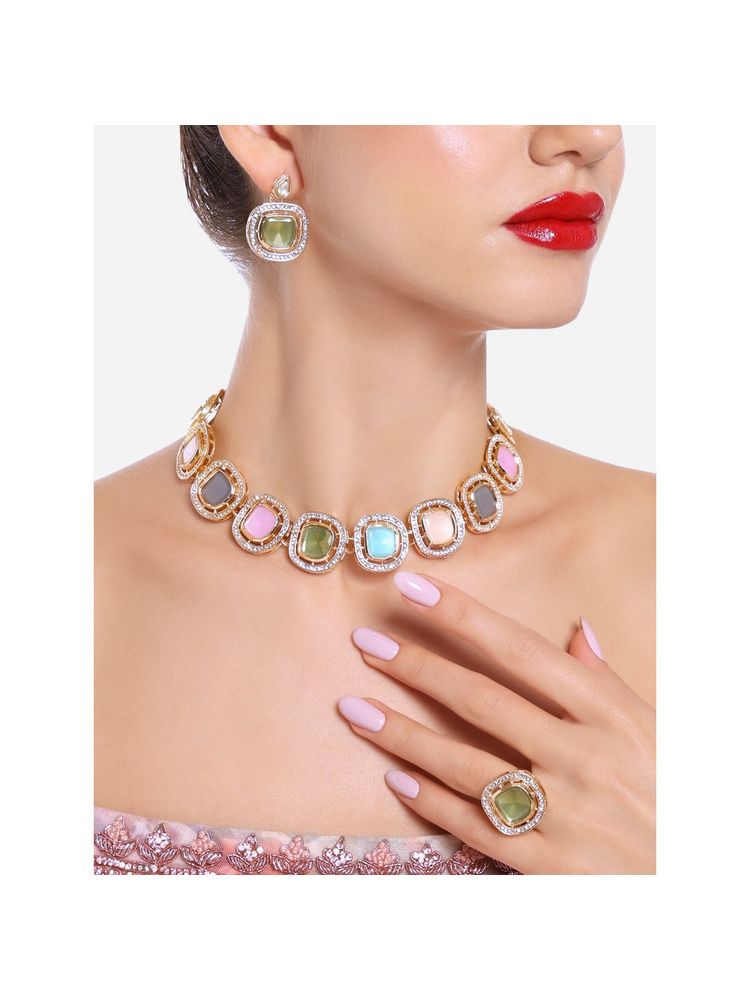 Zaveri Pearls Multi-Colour AD and Stones Choker Necklace Set-ZPFK16741-picture-10