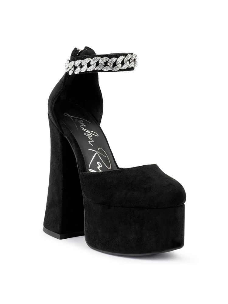 London Rag Block Platform Sandal with Metal Chain in Black-picture-18