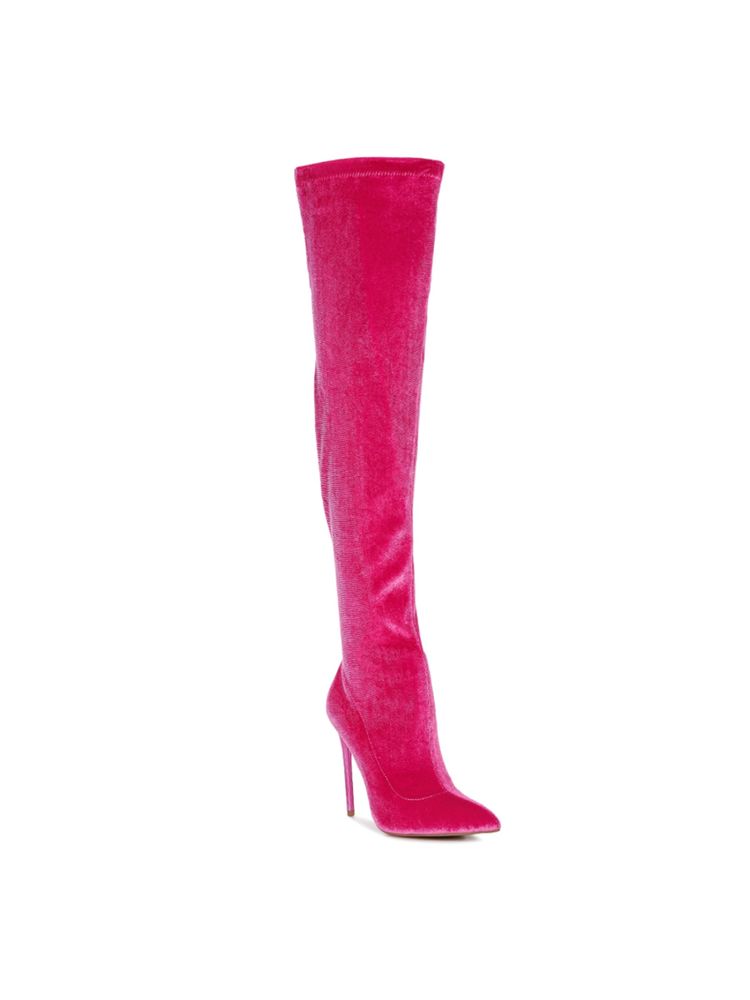 London Rag Madmam Stretch High Heel Velvet Boot in Fuchsia-picture-18