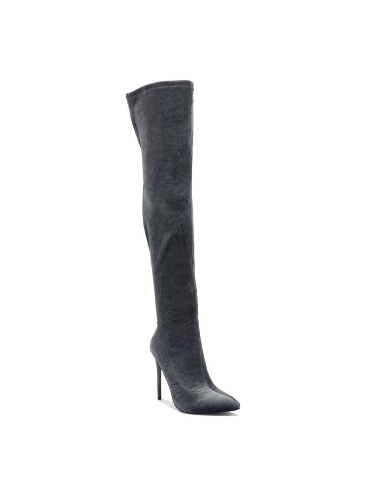 London Rag Madmam Stretch High Heel Velvet Boot in Grey-picture-18