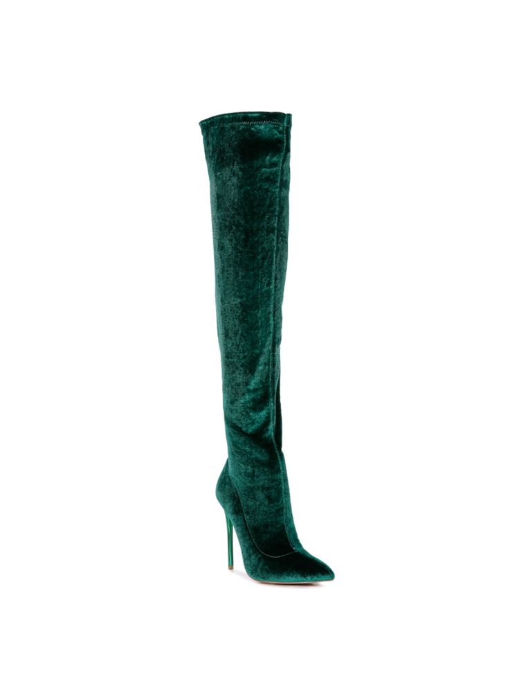 London Rag Madmam Stretch High Heel Velvet Boot in Green-picture-16