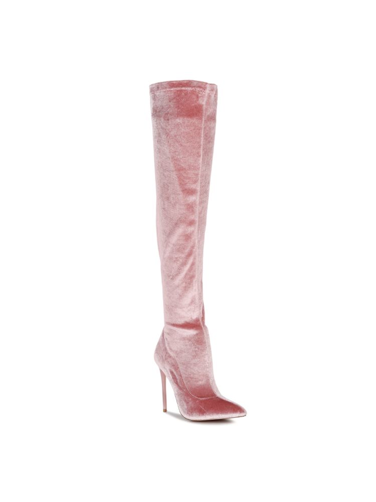 London Rag Madmam Stretch High Heel Velvet Boot in Blush-picture-27