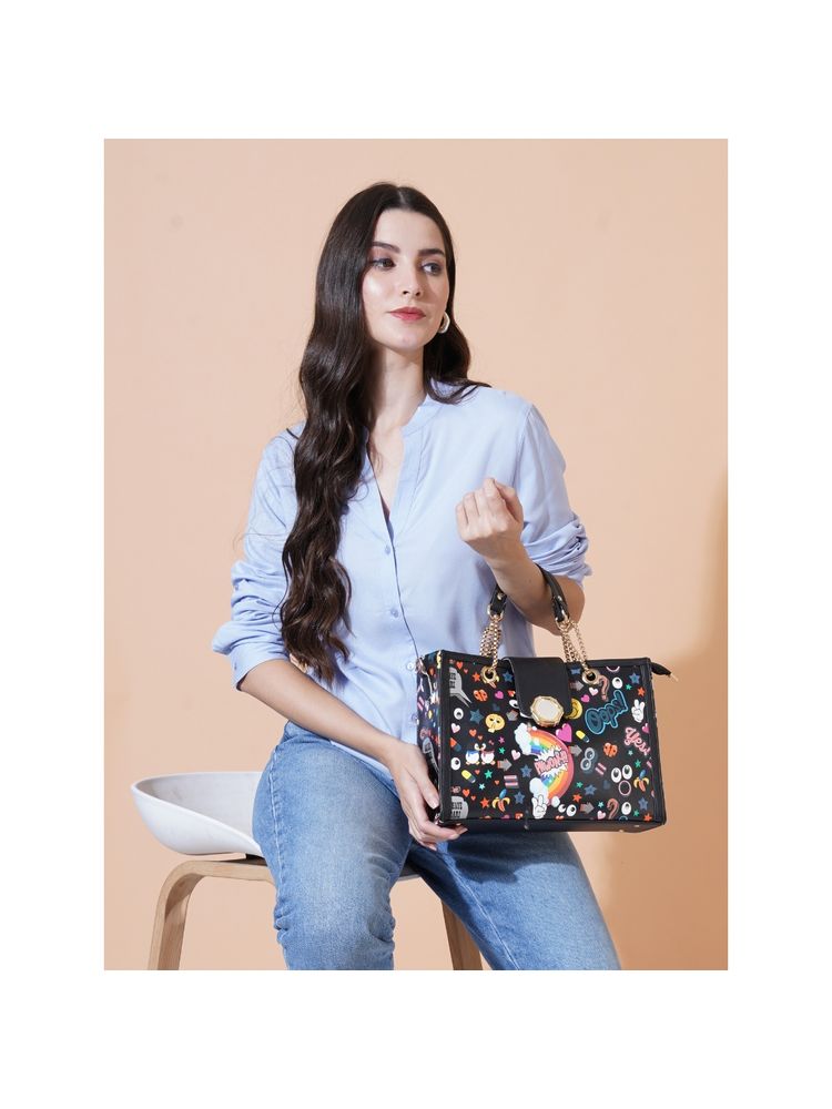 Fabbhue Black Printed Hand Bag and Detachable Strap-picture-13