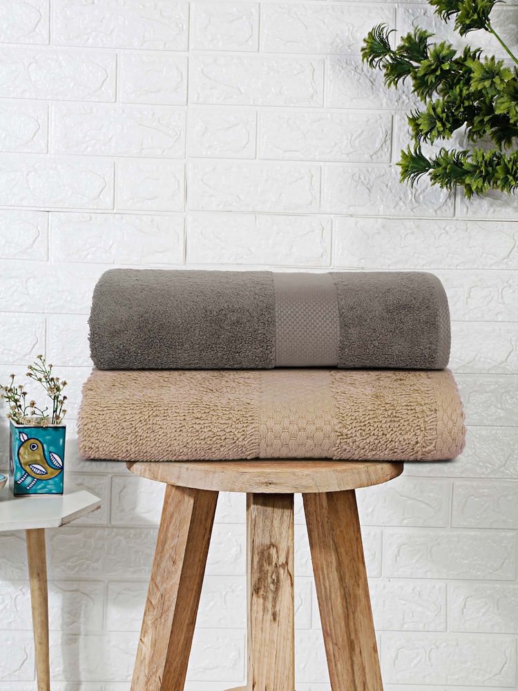 MULBERRY LIVING Terry Luxe 550 - Gsm Terry Bath Towel - Ivory & Charcoal Grey (Pack of 2)-image-46