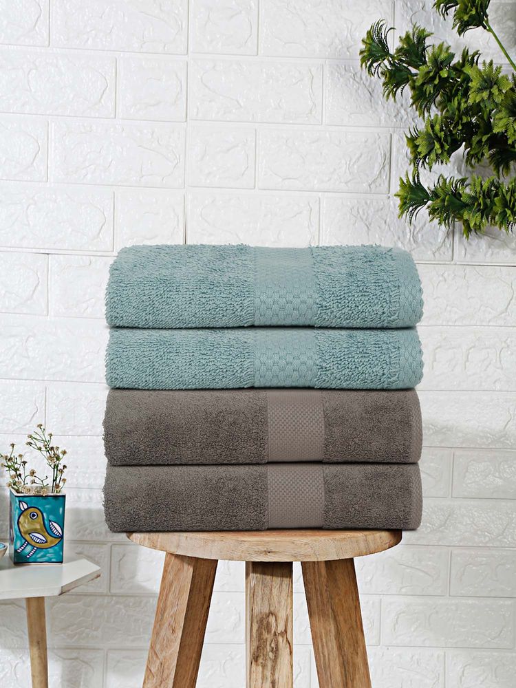 MULBERRY LIVING Terry Luxe 550 - Gsm Terry Hand Towel Set - Aqua & Charcoal Grey (Pack of 4)-image-26