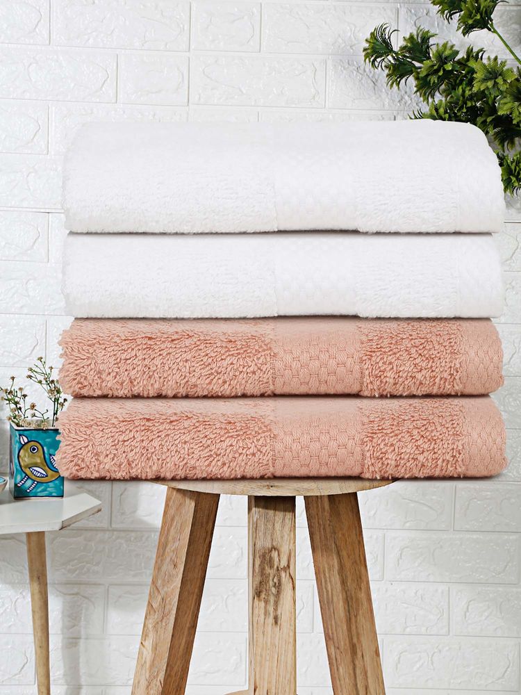 MULBERRY LIVING Terry Luxe 550 - Gsm Terry Hand Towel Set - White & Pastel Peach (Pack of 4)-picture-6