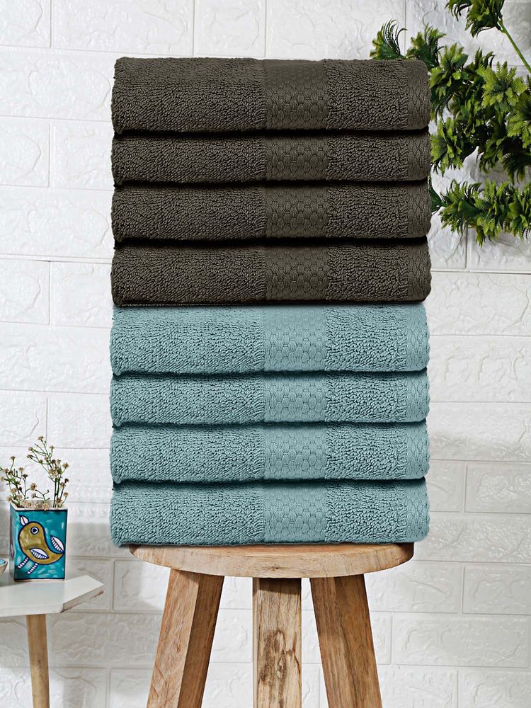 MULBERRY LIVING Terry Luxe 550 - Gsm Terry Face Towel Set - Aqua & Charcoal Grey (Pack of 8)-image-24