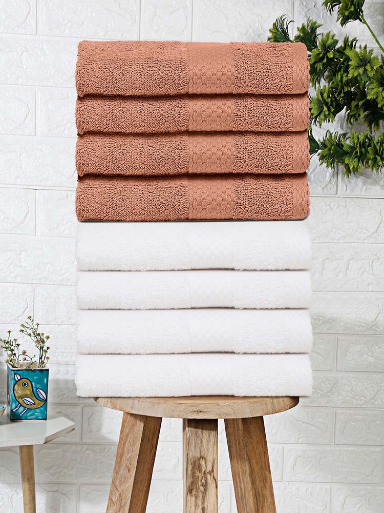 MULBERRY LIVING Terry Luxe 550 - Gsm Terry Face Towel Set - White & Pastel Peach (Pack of 8)-picture-5