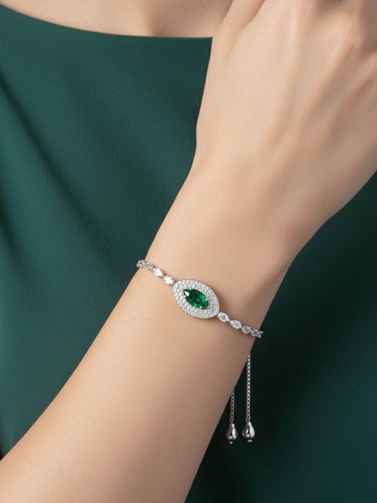 accessher silver green marquise crystal adjustable bracelet