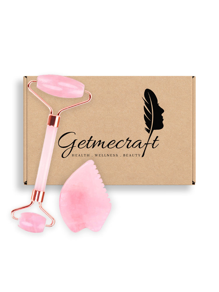Getmecraft Rose Quartz Face Roller And Leaf Shape Gua Sha Massage Tool Set-picture-37