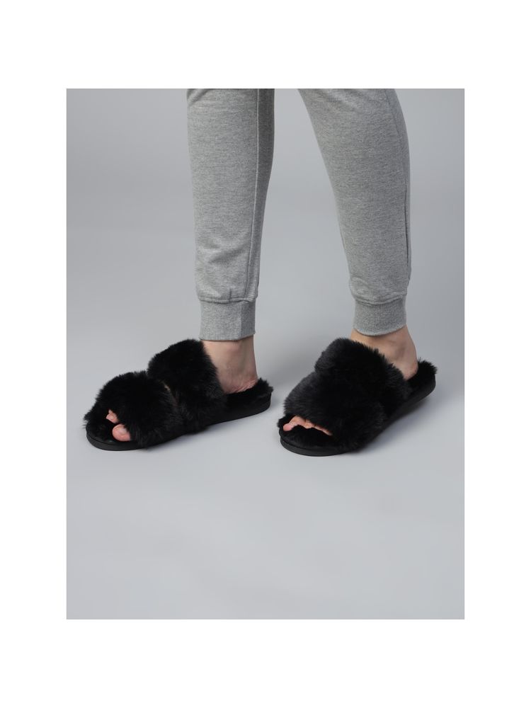 Truffle Collection Black Solid Slip On Slippers-picture-11