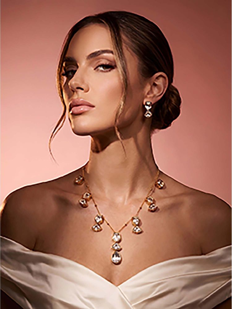 ADIVA 1 Gram Gold Plated Polki Kundan AD Stone Regal Geometric Statement Necklace Set-picture-39