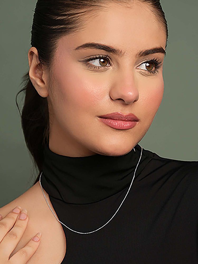 CLARA Anti-Tarnish Silver Minimal Daily Wear Celeste Link Chain Necklace in 18 inches-image-39