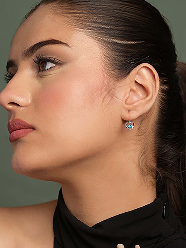 CLARA 925 Silver Platinum Plated Minimal Daily Wear Olesya Heart Drop Earrings-picture-11