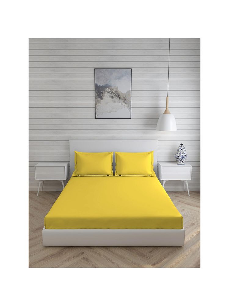 Layers Be Bold Cotton 144 TC Double Fitted BedSheet (Yellow)-image-21