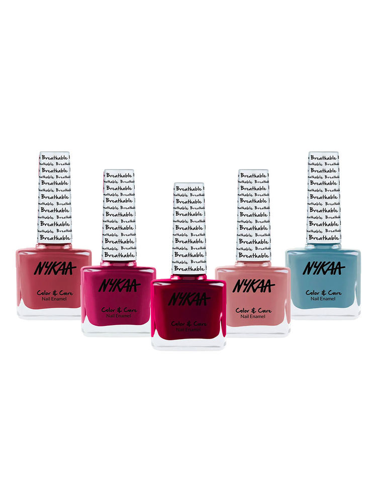 Nykaa Cosmetics Breathable Nail Polish- Easy Nude+Mint Fresh+Rosy Future+Weekend Vibes+Wine Unwind