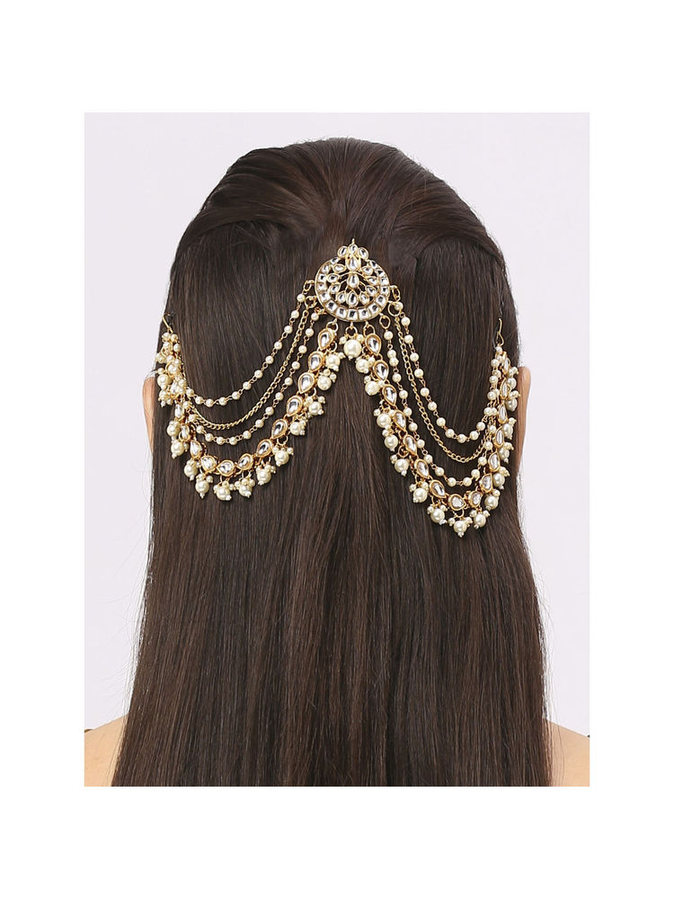 OOMPH White Gold Tone Ethnic Sheeshphool-Kundan Jadau Floral Design-picture-28