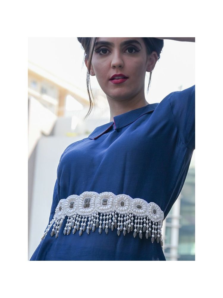 Odette White Pearl Beads Velvet Base Belt-picture-28