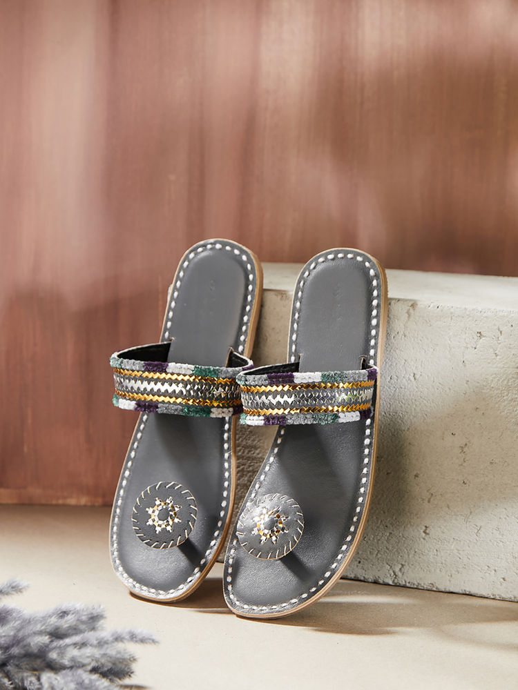 fabindia fashion Fabindia Women Grey Leather Flats-picture-21