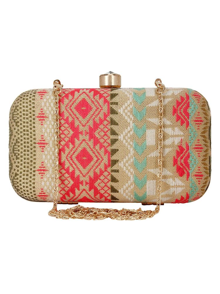 Anekaant Geomet Embroidered Party Clutch Multi