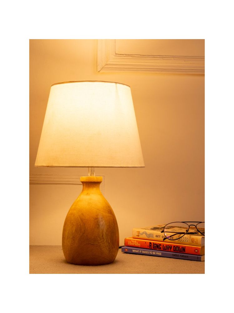 Green Girgit Big Dome Wooden Table Lamp with Solid White Lamp Shade-image-7