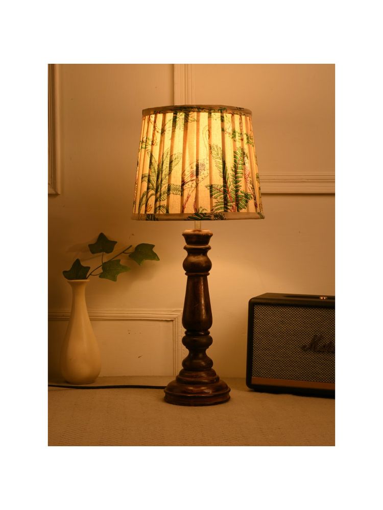 Green Girgit Classic Wooden Lamp In Walnut Brown Color with Pleated Multi-Color Green Shade-image-13