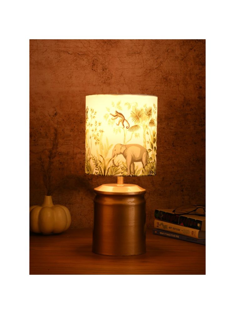 Green Girgit Metal Golden Lamp with Multi-Color Jungle Lamp Shade-image-26