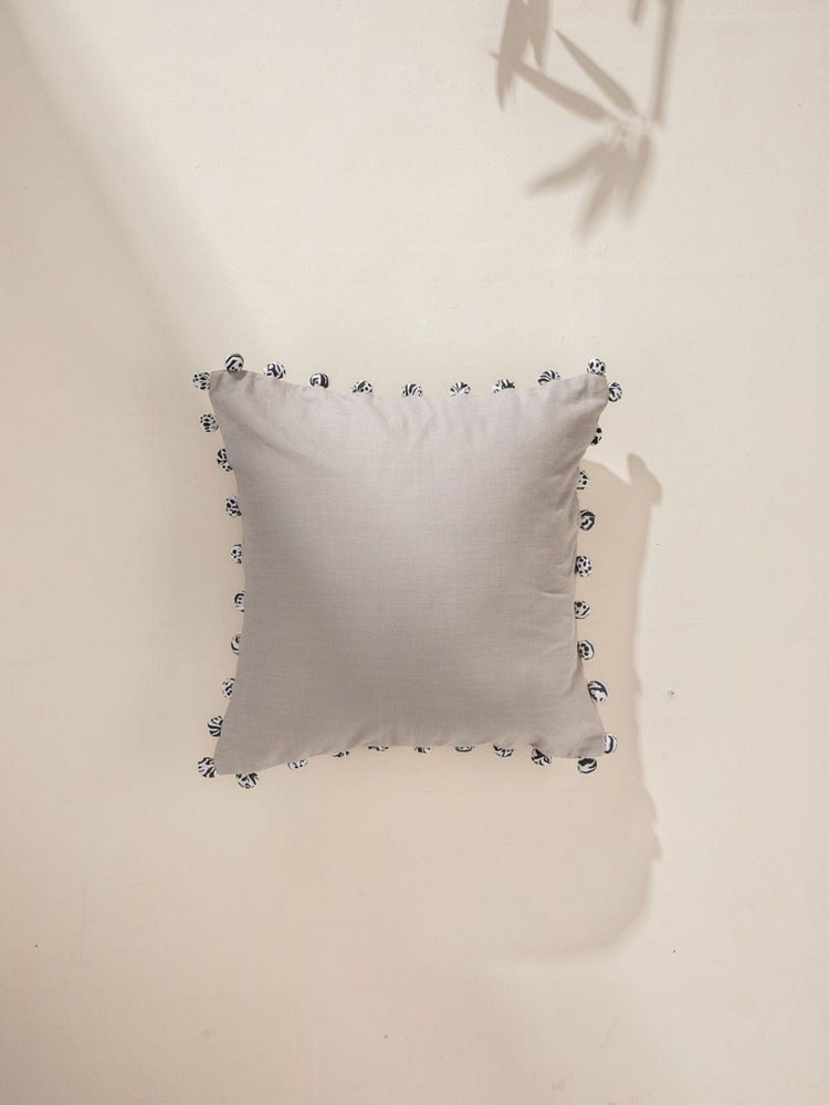 Freedom Tree Pom Pom Grey Cotton Heavy Slub Cushion Cover (16 x 16 Inches)-picture-45