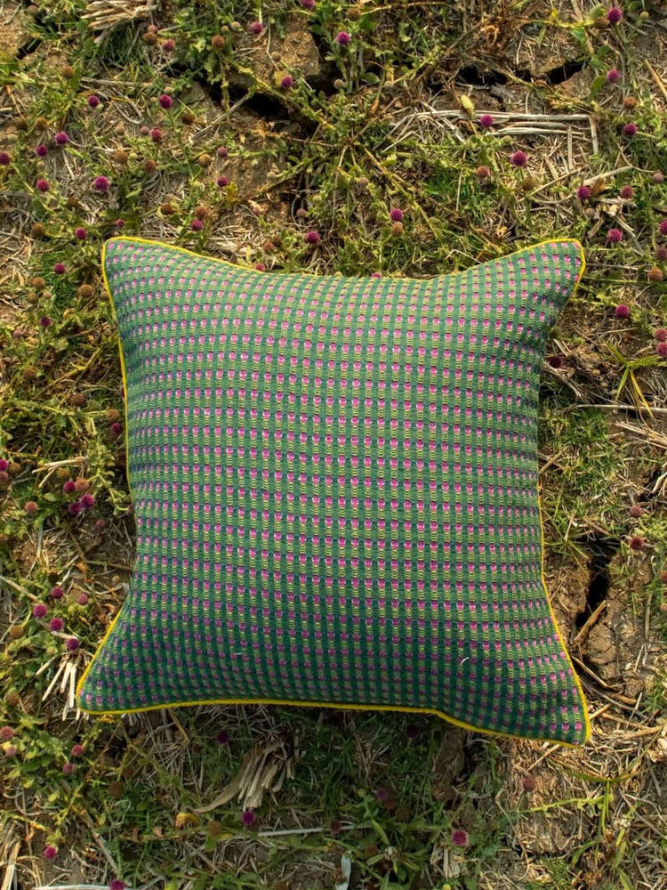 Freedom Tree Code Plum Green Shadow Woven Recycled Cotton Cushion Cover (18 x 18 Inches)-image-42