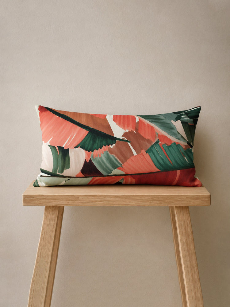 Zeba World Leaf Printed Beige Cushion Cover (12 x 22 Inches)-image-7
