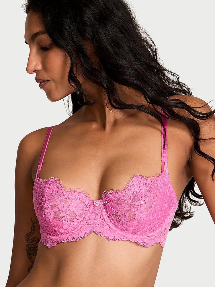 victoria's secret intimates Victoria's Secret Dream Angels Wicked Unlined Lace Balconette Bra Pink-picture-17