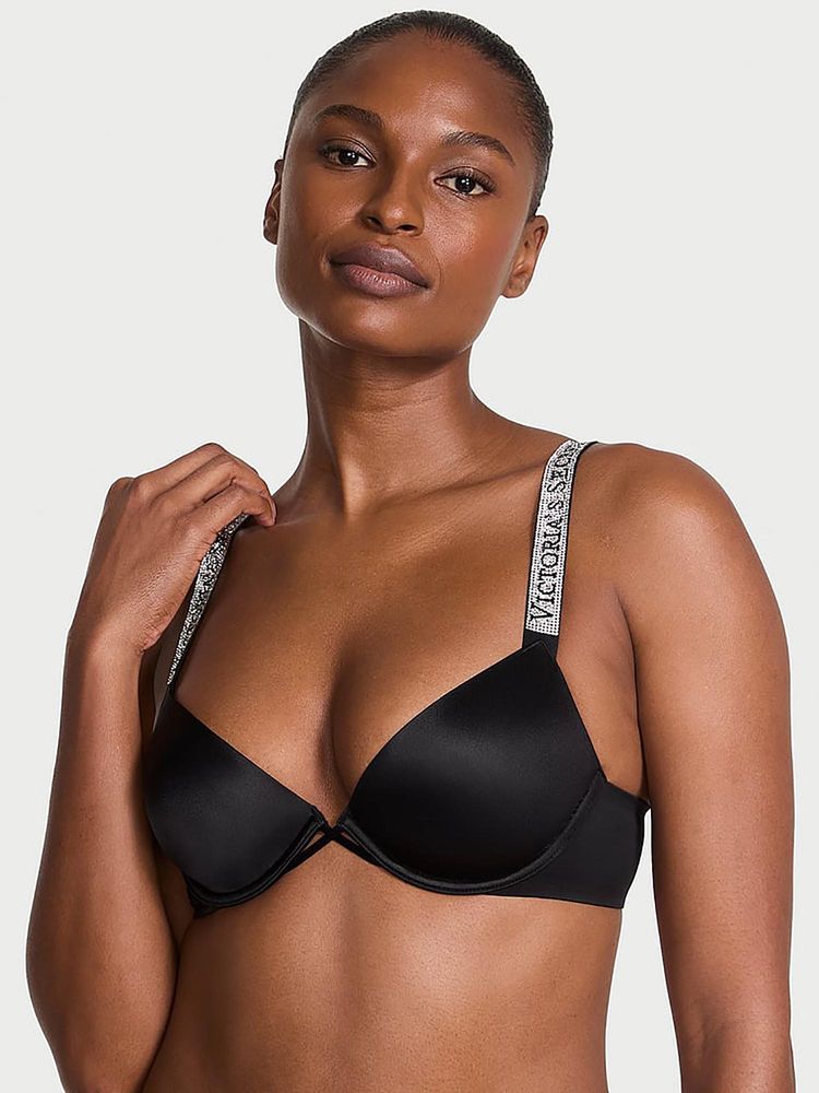 victoria's secret intimates Victoria's Secret Very Sexy Logo Shine Strap Lightly Lined Low-Cut Demi Bra Black-picture-34