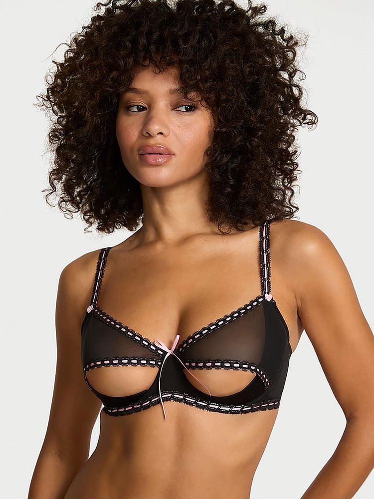 victoria's secret intimates Victoria's Secret Dream Angels Wicked Unlined Ribbon Slot Open-Cup Balconette Bra Black-picture-27