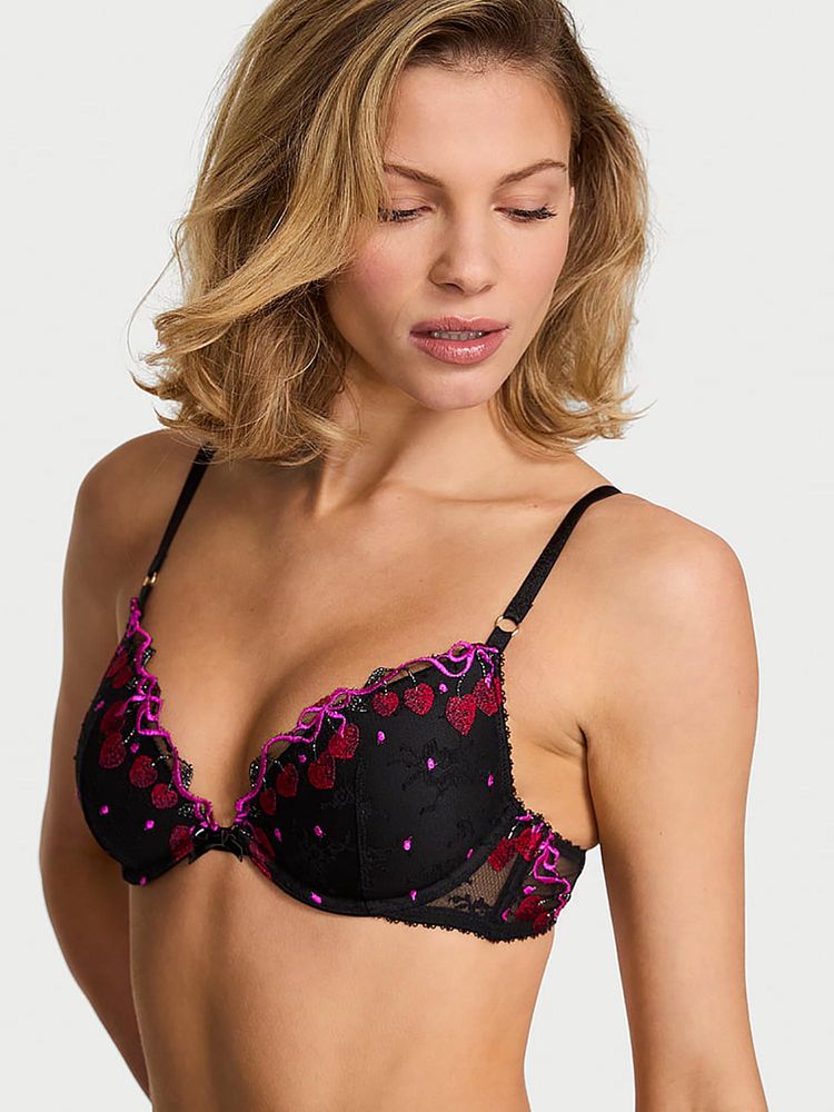 victoria's secret intimates Victoria's Secret Very Sexy Cherry Pop Embroidery Lightly Lined Plunge Demi Bra Black-picture-37
