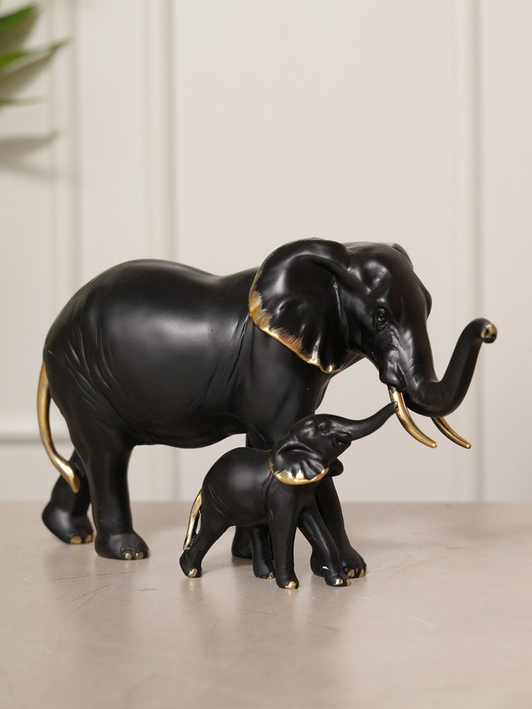 HOME 360 Elephant Figurine, Mother And Baby Showpiece - Black-image-4