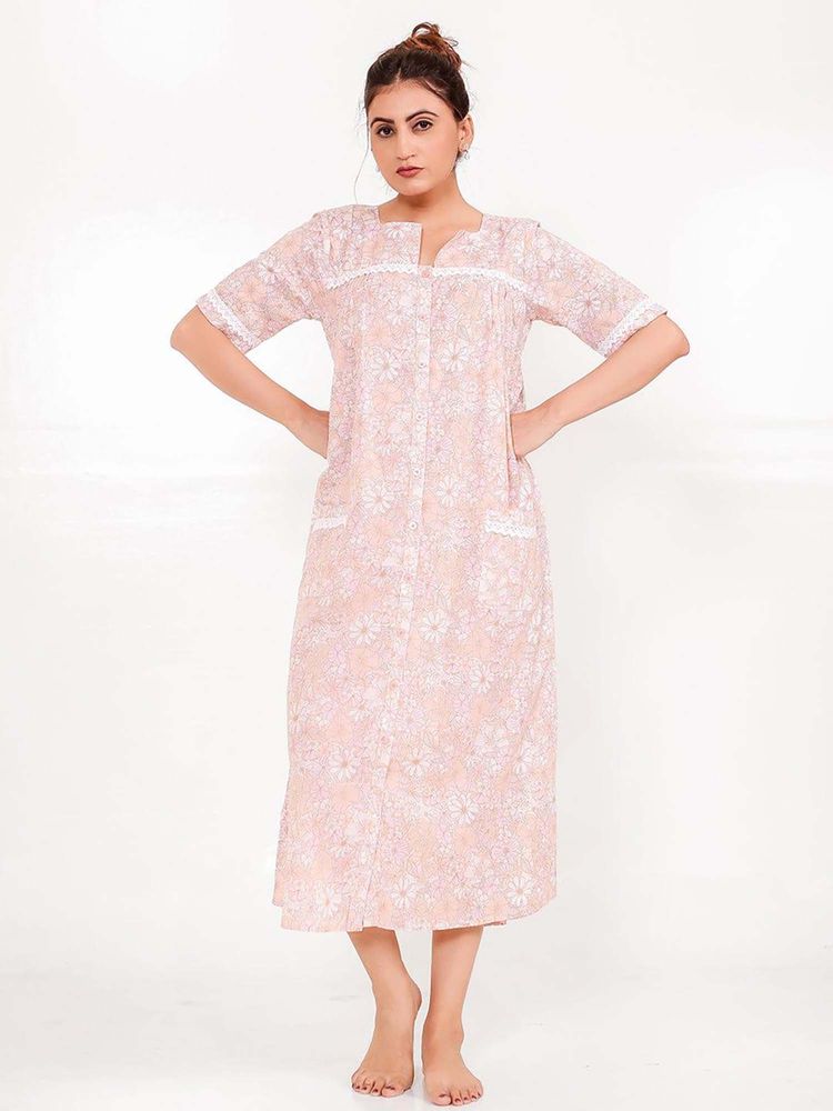 The Kaftan Company Peach Floral Regular Nightdress-picture-39
