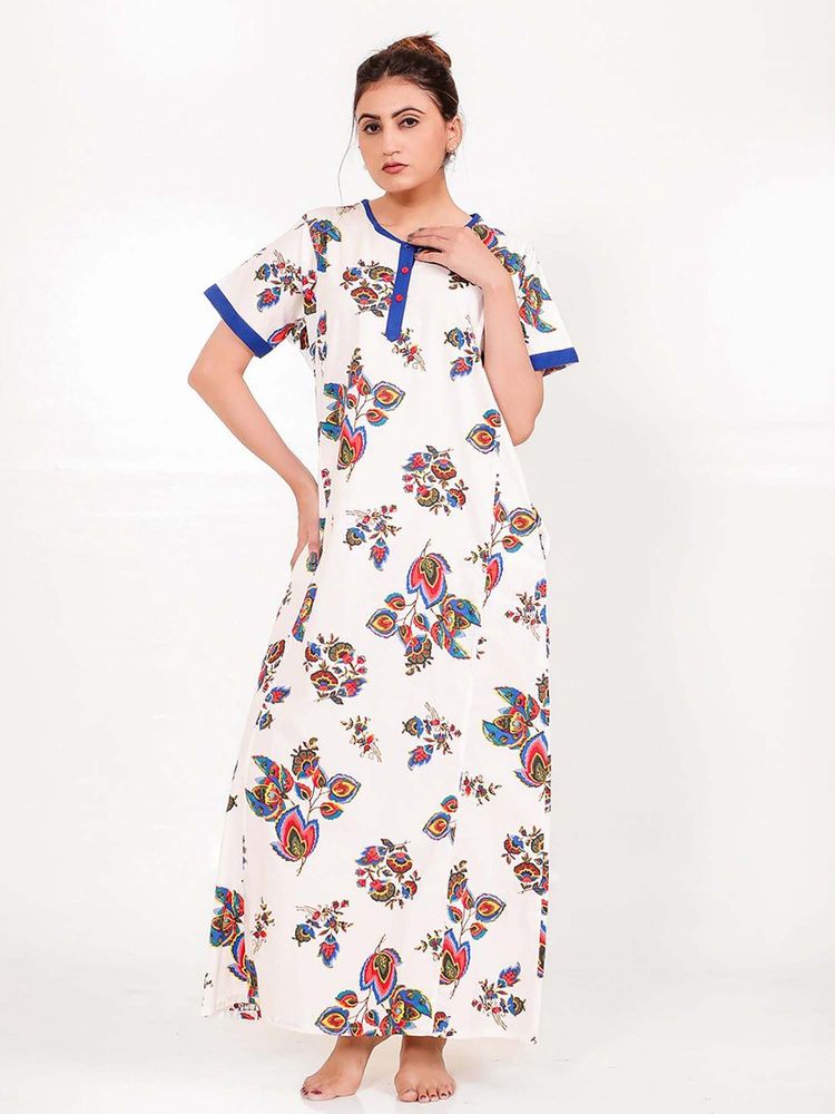 The Kaftan Company Cream Floral Regular Nightdress-picture-24