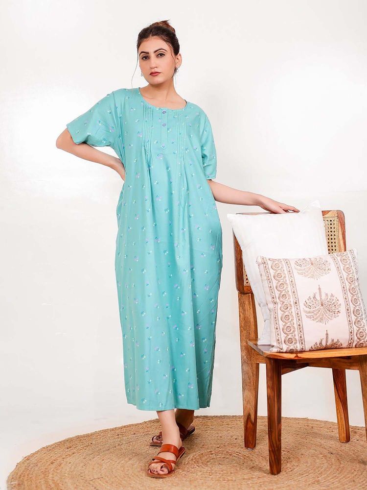 The Kaftan Company Blue Floral Regular Nightdress-picture-11