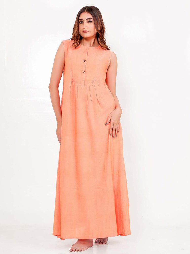 The Kaftan Company Peach Solid Regular Nightdress-picture-12