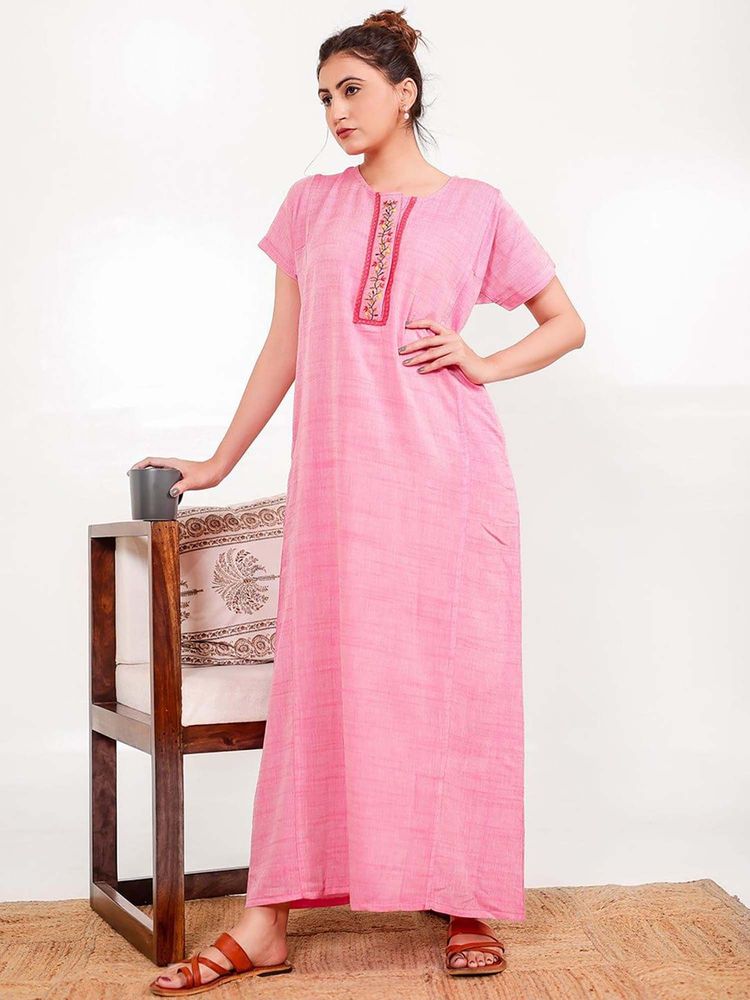 The Kaftan Company Pink Embroidered Regular Nightdress-image-45