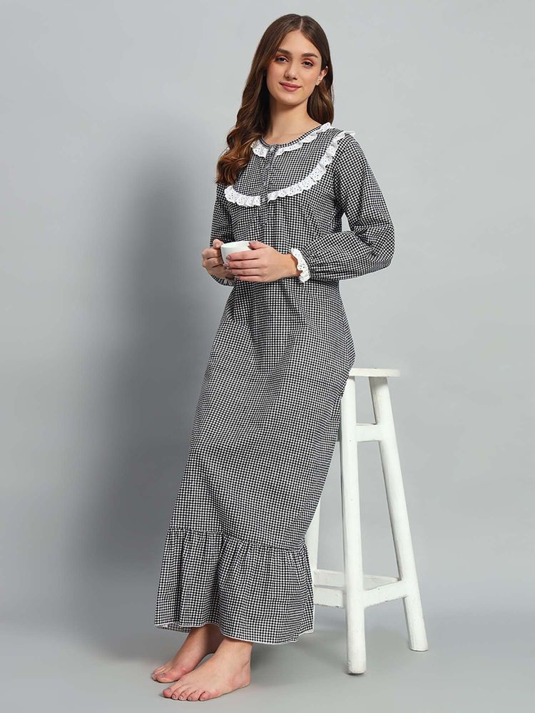 SEPHANI Black Checks Regular Nightdress-picture-25
