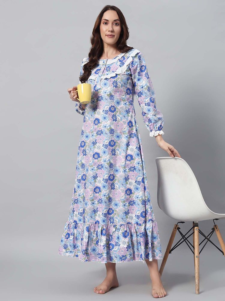 SEPHANI Blue Floral Regular Nightdress-image-31
