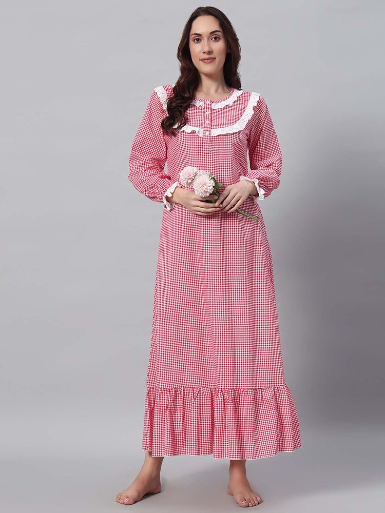 SEPHANI Red Checks Regular Nightdress-picture-23