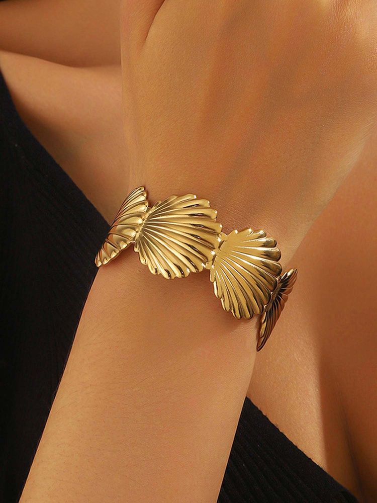 Jewels Galaxy Gold Plated Stainless Steel Shell Themed Cuff-image-5