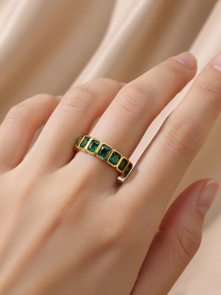 Jewels Galaxy Gold-Plated Green Square Ads Adjustable Ring-picture-12