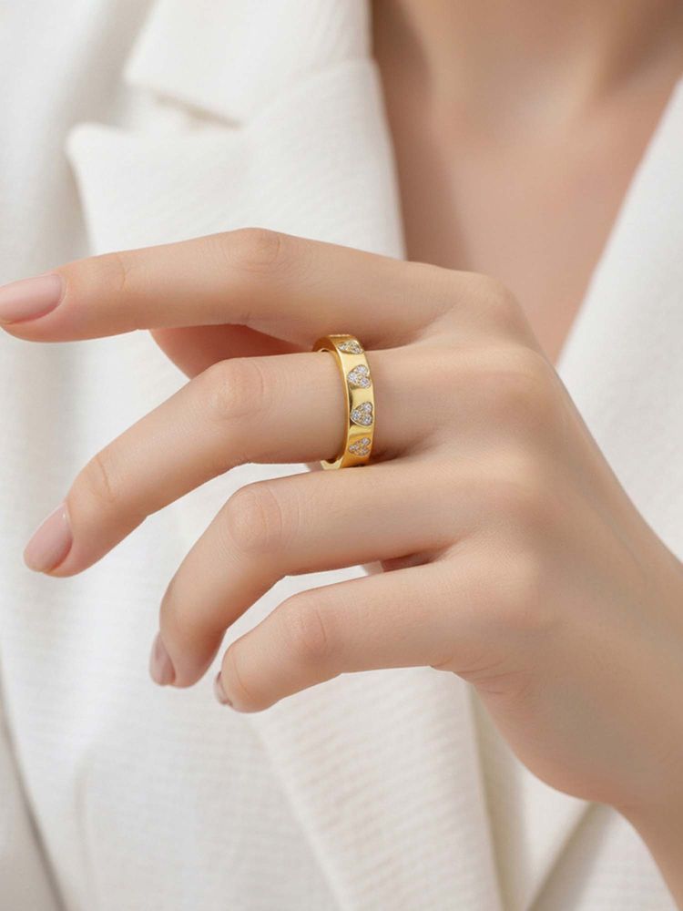 Jewels Galaxy Gold-Plated Heart Themed Adjustable Ring-image-4