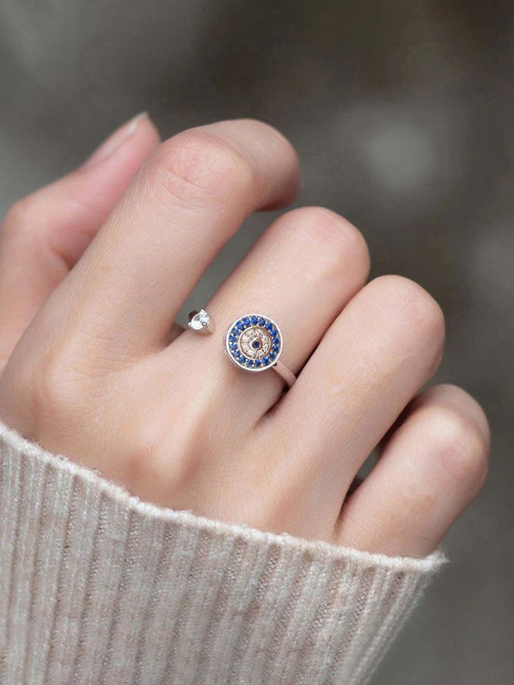 Jewels Galaxy Silver Plated Multi-Color Evil Eye Themed Rotatable Adjustable Ring-image-8