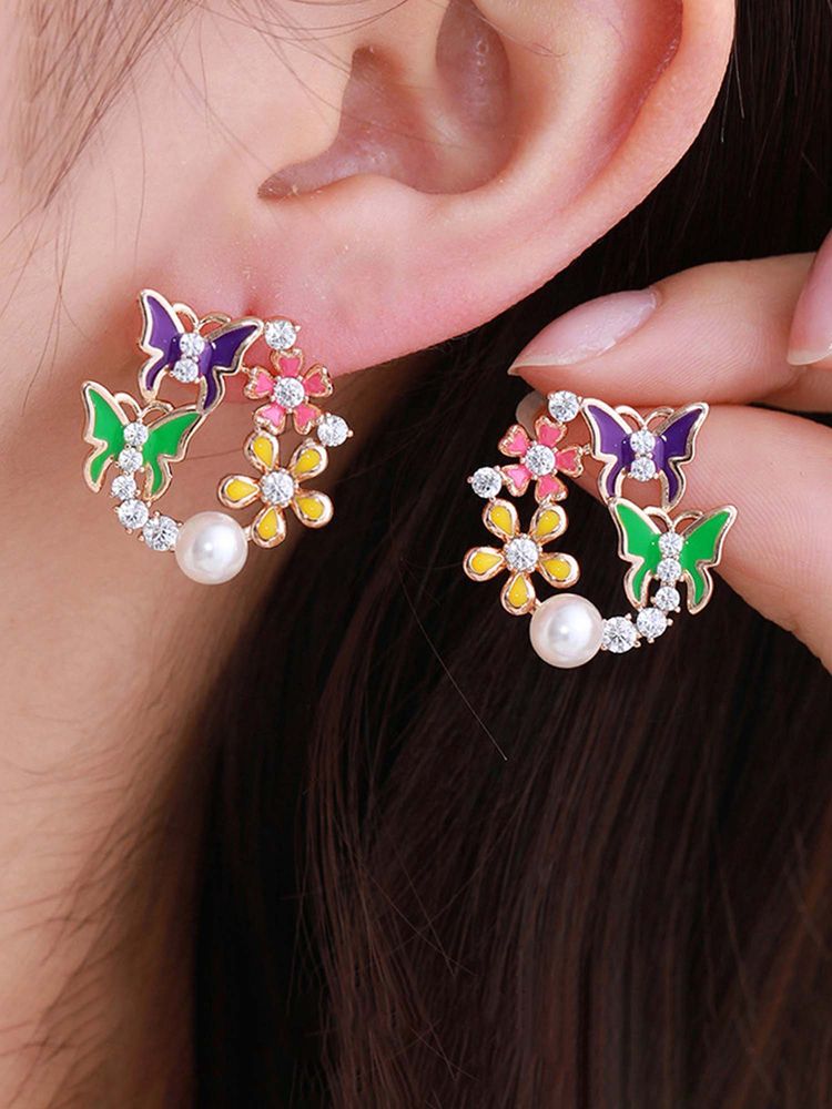 Jewels Galaxy Anti Tarnish Butterfly Themed Stone Drop Earrings-image-6